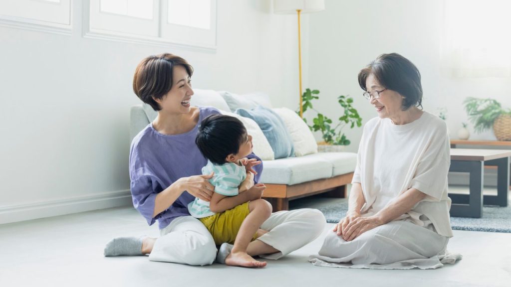 一部共有型：リビング中心に生活動線を分ける